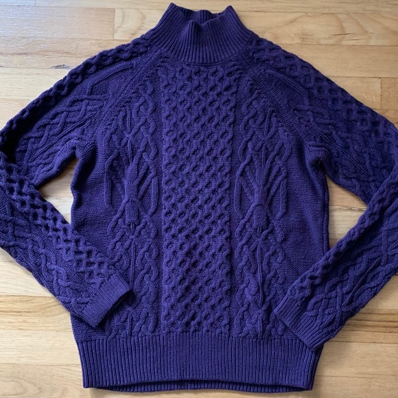 Purple Mock Neck Cable Knit Sweater - Medium - Picture 5 of 10